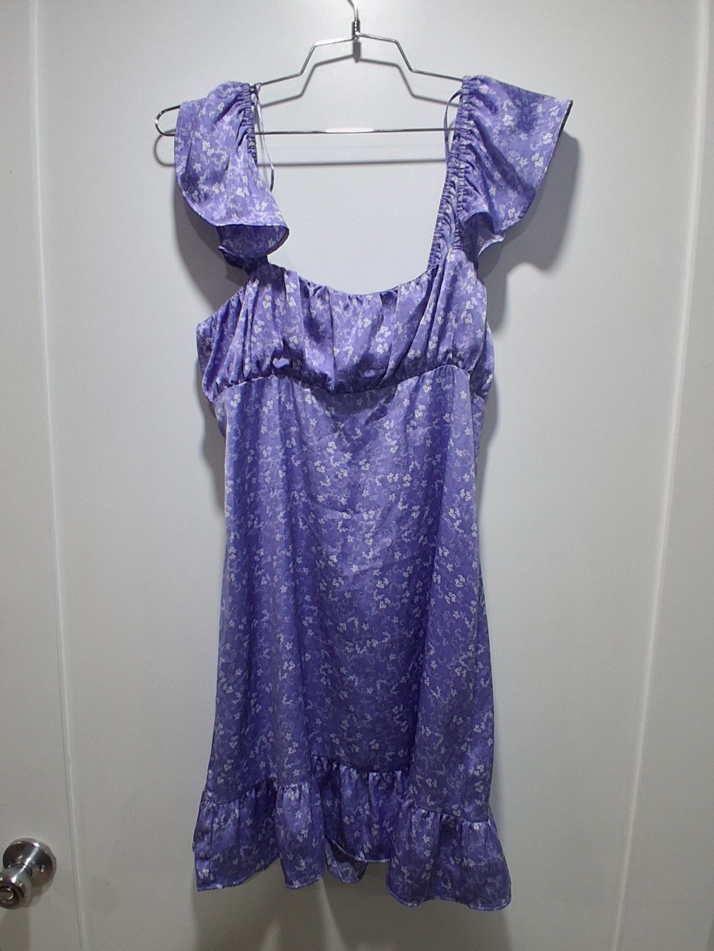 Zara Lilac Floral Ruffled Sleeve Babydoll Satin Effect Midi Dress S